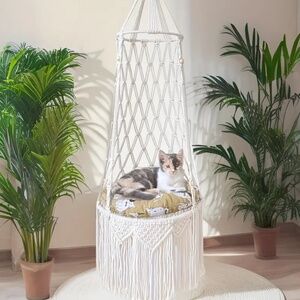 NEW! Handmade Macramé Ceiling Mounted Cat Bed for Average Size Cats!